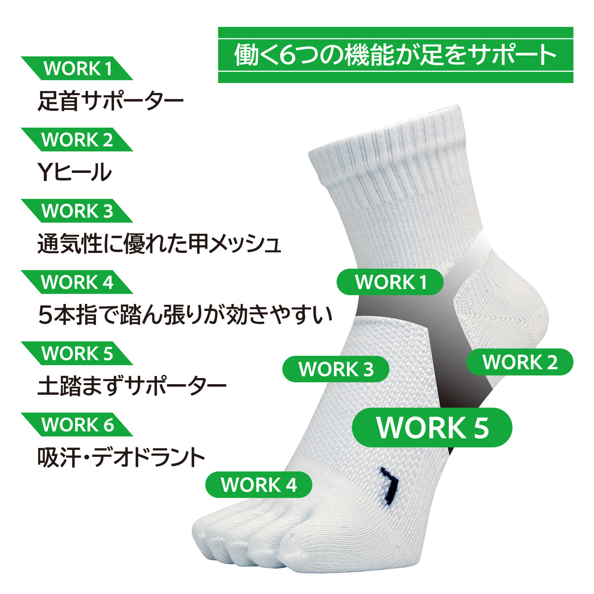 土踏まずサポートソックス ミドル5本指