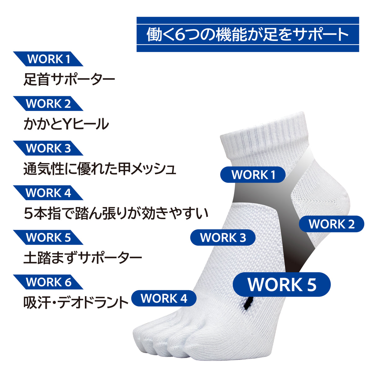 土踏まずサポートソックス ショート5本指