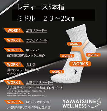 土踏まずサポートソックス レディース ミドル5本指