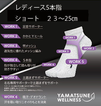 土踏まずサポートソックス レディース ショート5本指