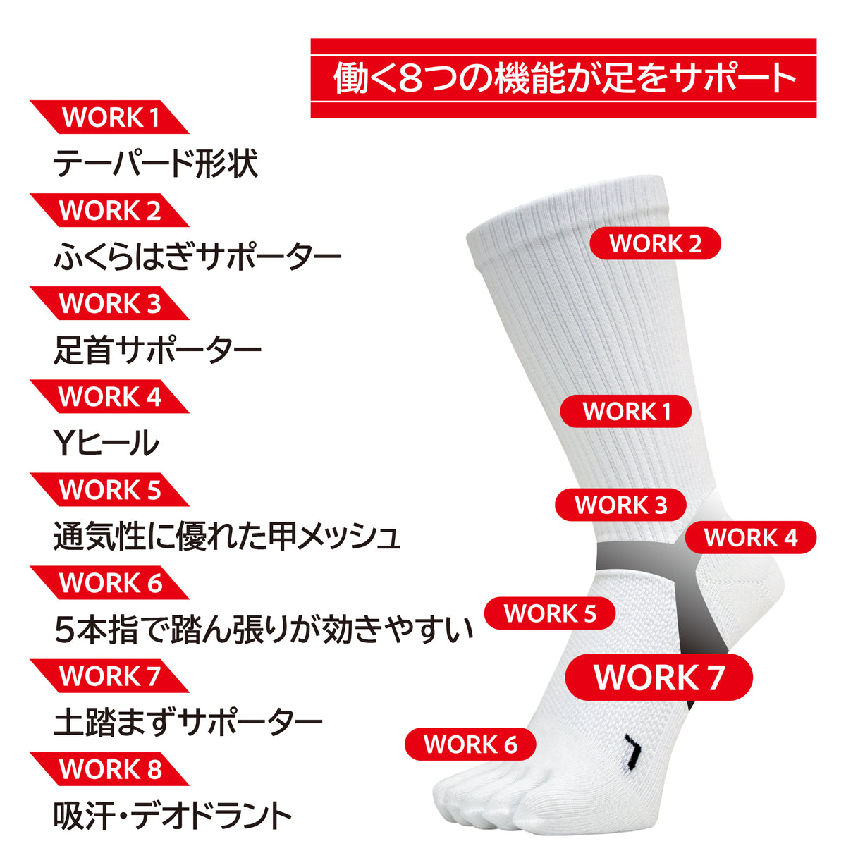 土踏まずサポートソックス クルー5本指