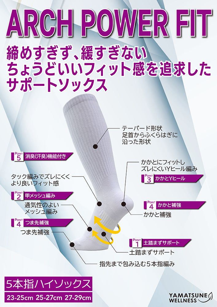 アーチパワーフィット ハイソックス５本指