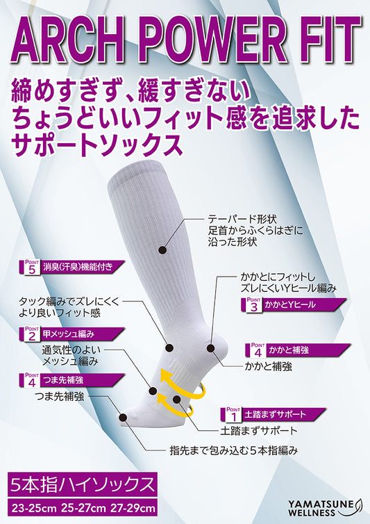 アーチパワーフィット ハイソックス５本指